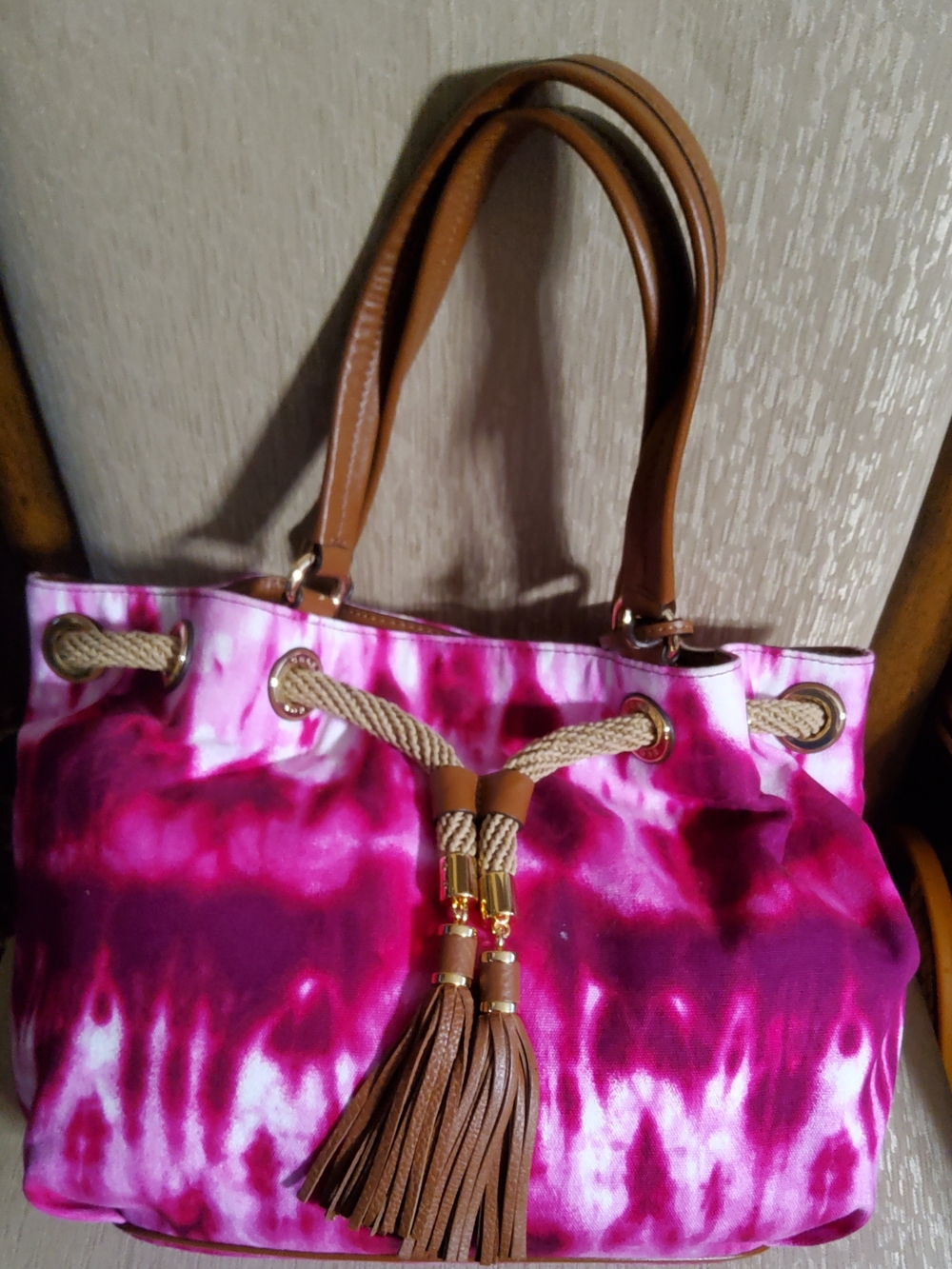 Michael Kors Pink Tie-Dye Drawstring Shoulder Bag - Picture 2 of 8